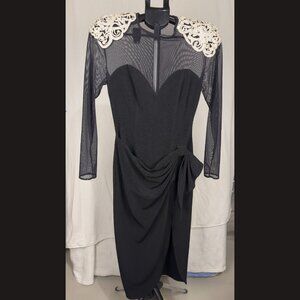 Betty & Adam Women's Black Long Sleeve Dress with Sheer Top Size 11/12 | Elegant